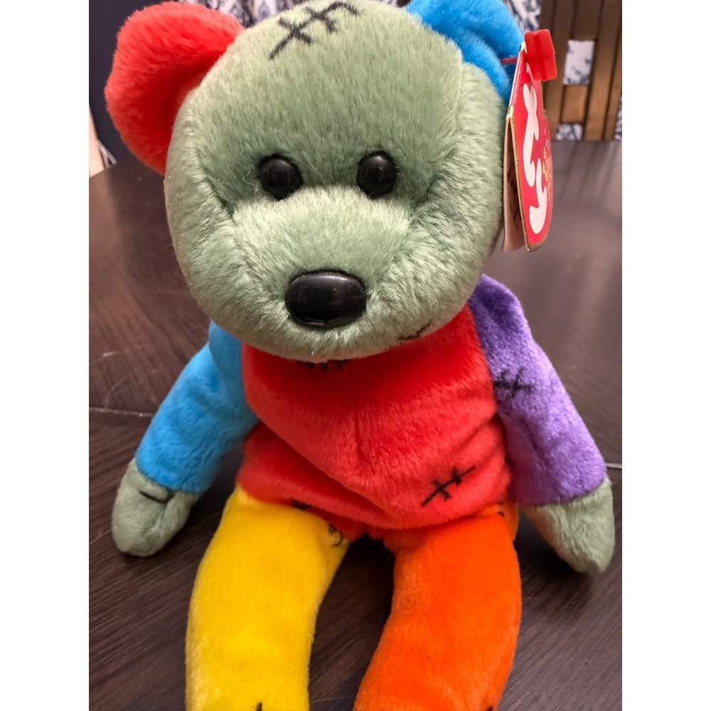 Ty Beanie Babies Frankenteddy Halloween Bear Patchwork Multi-Color 2002 Retired